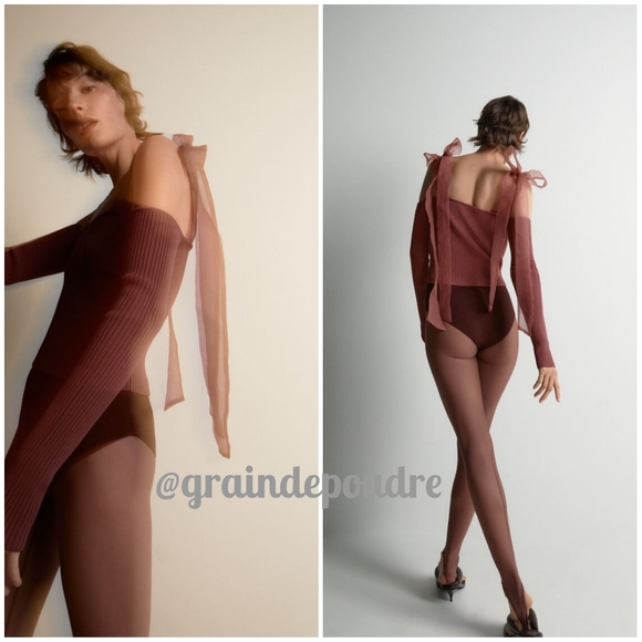 Rare Zara Organza Tie Cold Shoulder Ballet Top M - Picture 8 of 9